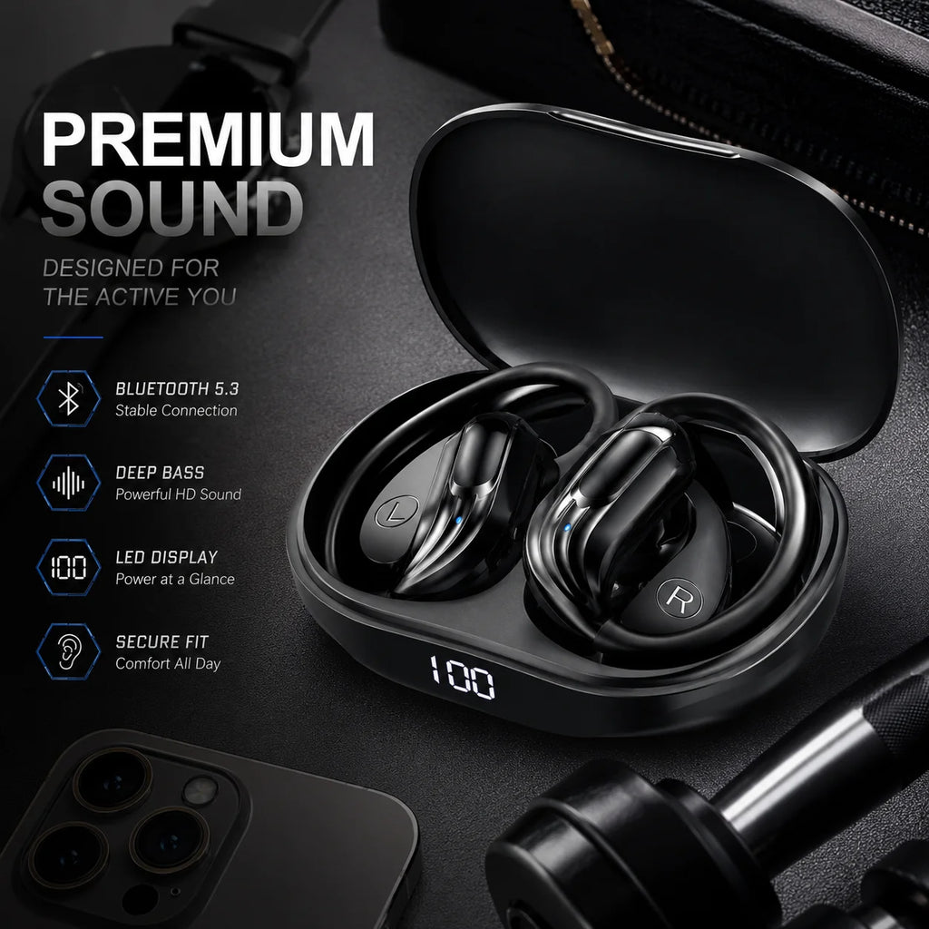 Wholesale Wireless Headphones Bluetooth 5.4 Earphones True with Mic Button Control Noise Reduction Earhooks Waterproof Headset