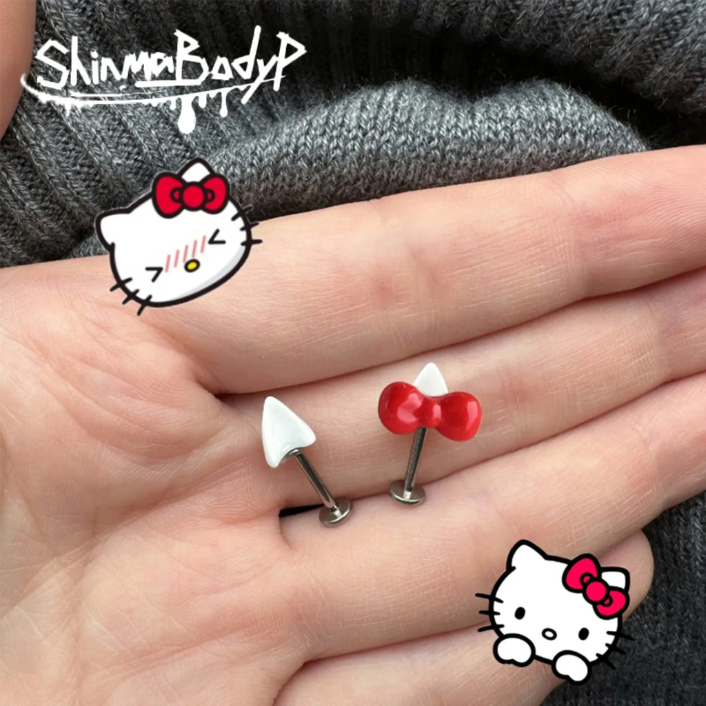 1 Pair of stylish cute Kitty Bow-tie cat earmuffs and screw Stud Set, stylish everyday accessories, holiday gifts, all seasons [