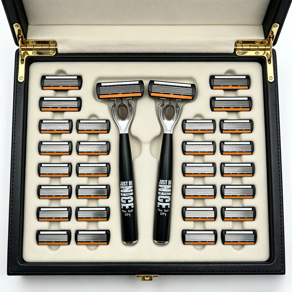Men's Manual Safety Razor Set, featuring 6-layer stainless steel blades and an aloe vera lubricating strip | perfect as a gift.