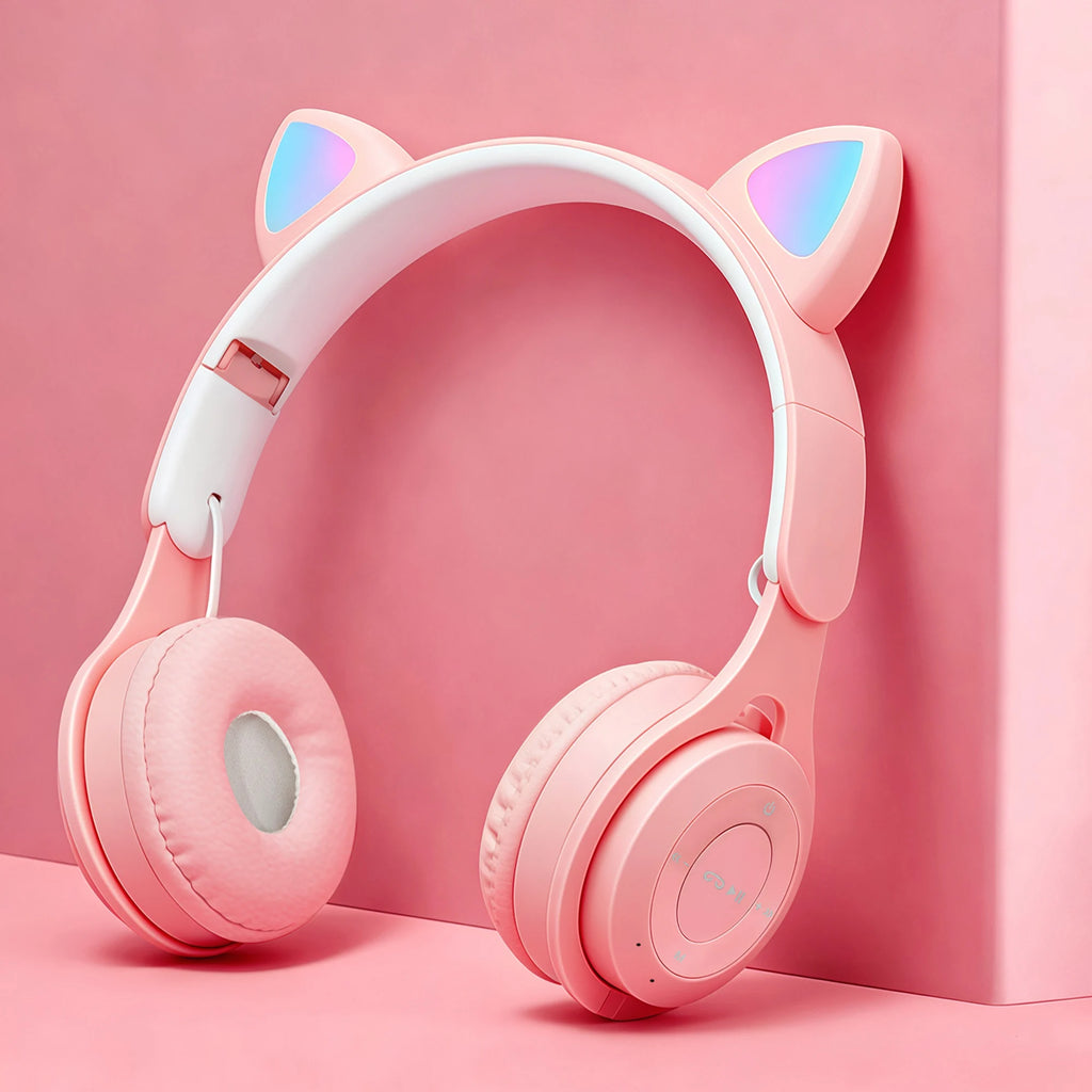 Cat Ear Headphones with Wireless Technology, Featuring RGB Lighting Effect, BT 5.0 with Low Latency, Long Battery Life, as a Gif