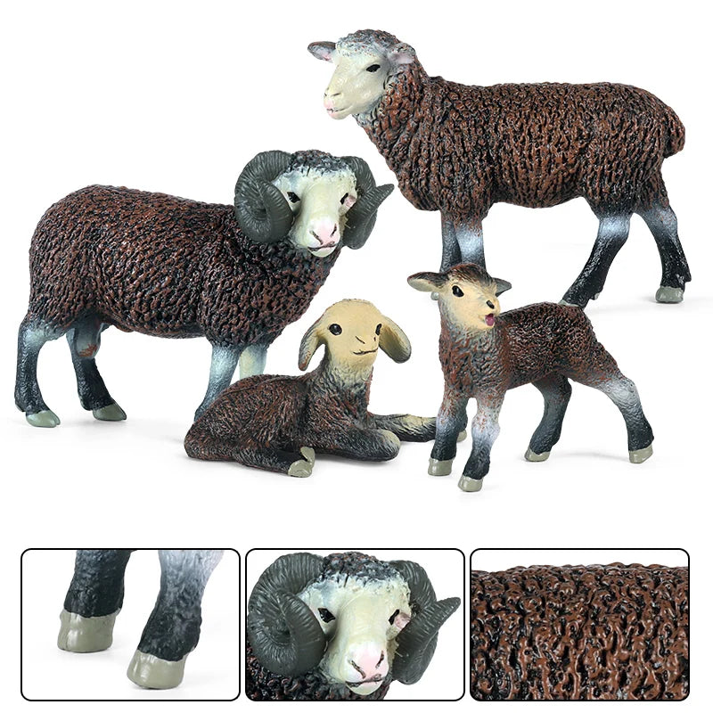 Oenux Classic Farm Animal Simulation Sheep Goat Argali Antelope Model Action Figure Poultry Figurines Cute Toy For Kid Gift