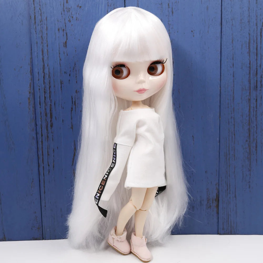 ICY DBS Blyth Doll Series No.280BL136 White straight hair with bangs white face joint body 1/6 bjd