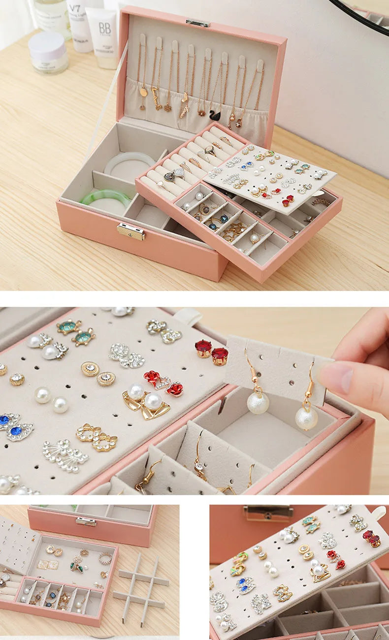 Double-layer Wooden Jewlery Box Ring Box Jewelry Boxes and Packaging with PU Leather Jewelry Storage Organizer and Makeup Case