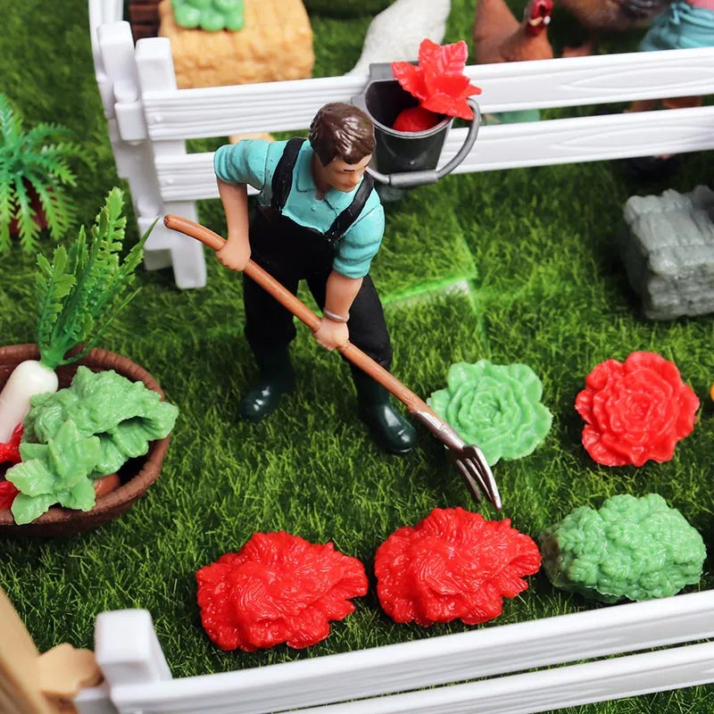 Oenux Home Decoration Equestrian Fencing Palm Trees Simulation Farm Cow Horse Animal Model Action Figures Miniature Cute Kid Toy