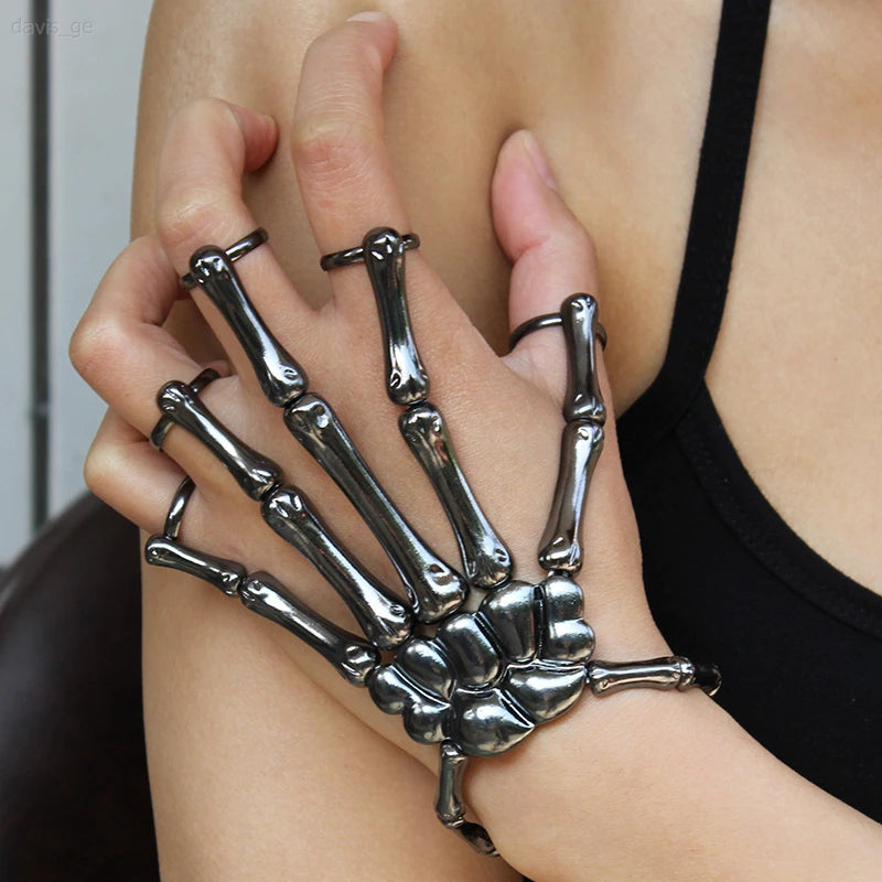 Skeleton Hand Bracelet For Women Gothic Punk Skull Elasticity Adjustable Bracelet Bangles Femme Halloween Party Accessories