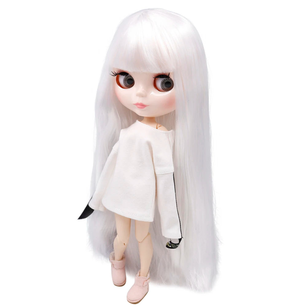 ICY DBS Blyth Doll Series No.280BL136 White straight hair with bangs white face joint body 1/6 bjd