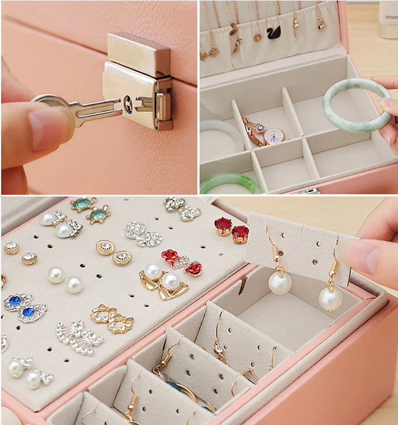 Double-layer Wooden Jewlery Box Ring Box Jewelry Boxes and Packaging with PU Leather Jewelry Storage Organizer and Makeup Case