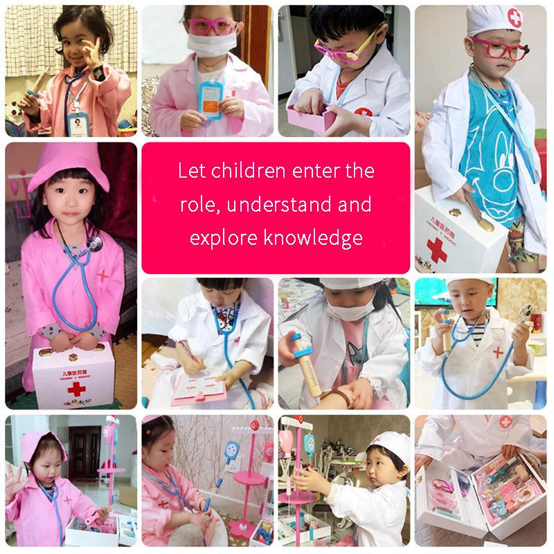 Wooden Pretend Play Doctor Educational Toys for Children Medical Simulation Medicine Chest Set for Kids Role Playing Pretend Toy