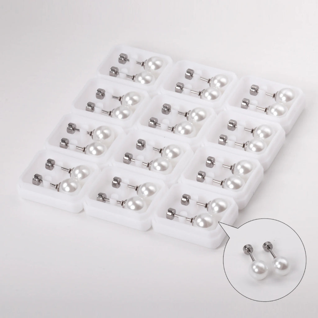 12 Pairs Round Imitation Pearl Earrings 316L Stainless Steel Anti-allergy Screw Stud Ladies Earrings Fashion Jewelry Accessories