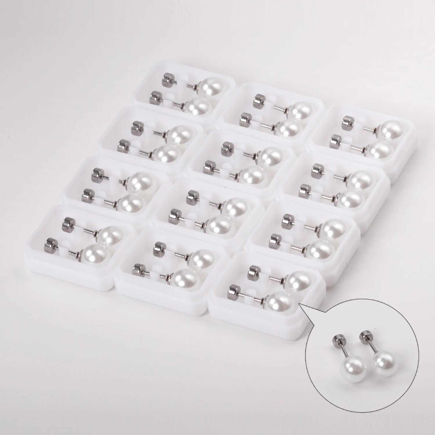 12 Pairs Round Imitation Pearl Earrings 316L Stainless Steel Anti-allergy Screw Stud Ladies Earrings Fashion Jewelry Accessories
