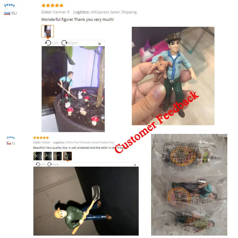 Oenux New Farmer People Model Simulation Farm Staff Feeder Action Figures Pig Animals Figurine Miniature Lovely Toys For Kids