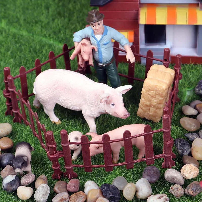 Oenux New Farmer People Model Simulation Farm Staff Feeder Action Figures Pig Animals Figurine Miniature Lovely Toys For Kids