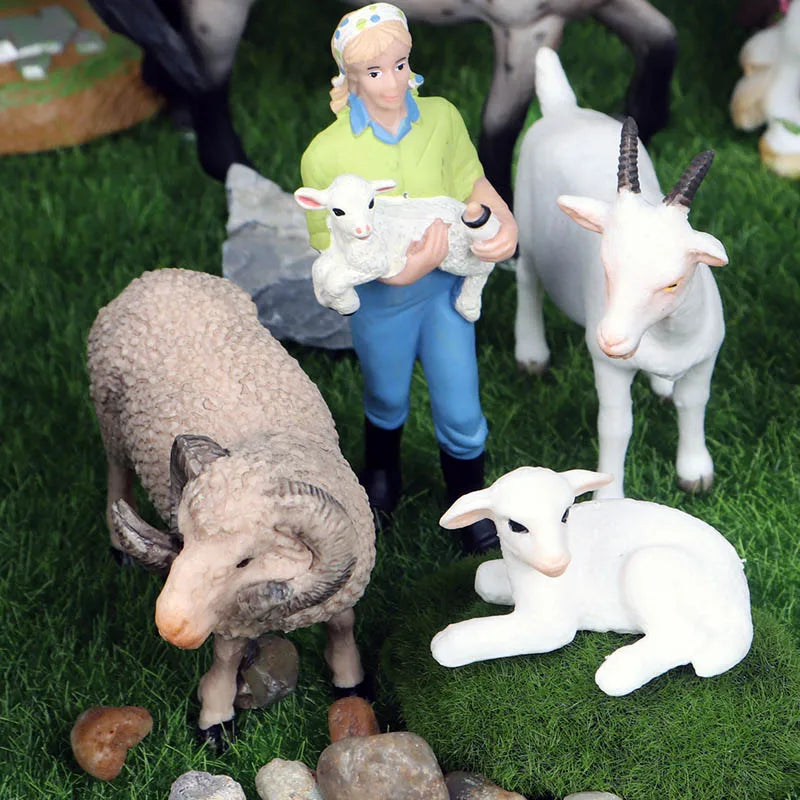 Oenux New Farmer People Model Simulation Farm Staff Feeder Action Figures Pig Animals Figurine Miniature Lovely Toys For Kids