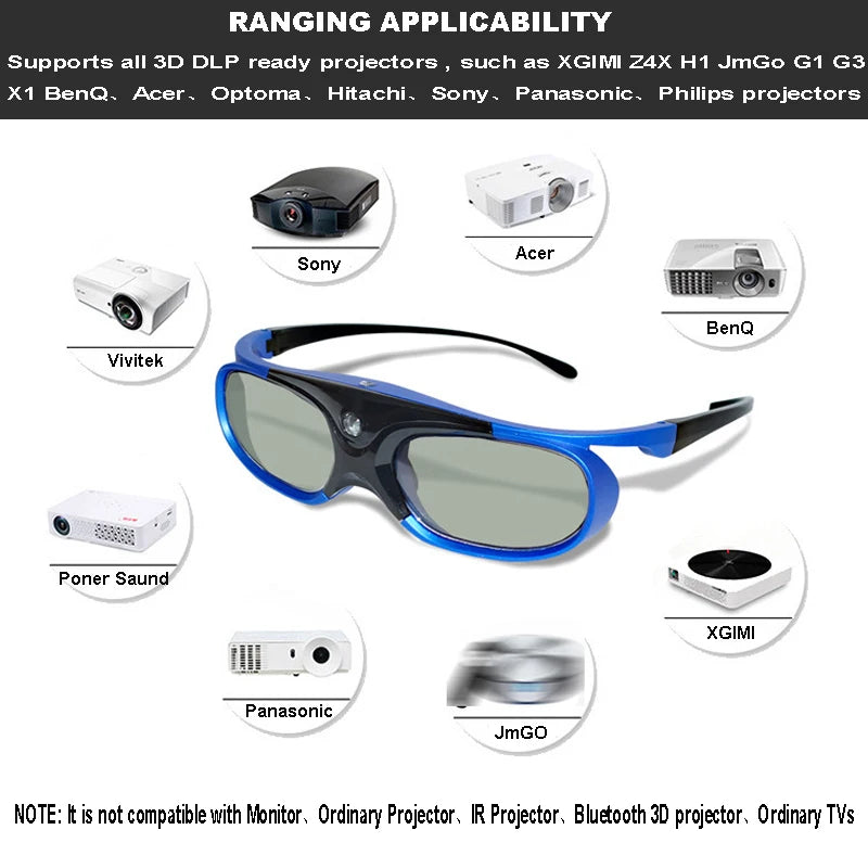 2PCS 3D Glasses Active Shutter 96-144HZ for BenQ Acer X118H P1502 X1123H H6517ABD H65108D Optoma JmGo V8 XGIMI Projector
