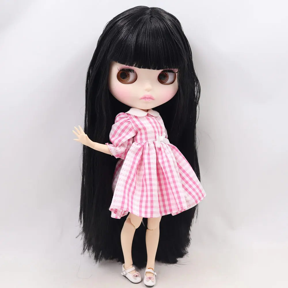 ICY DBS Blyth Doll For Series No.BL9601 Black hair Carved lips Matte face Joint body 1/6 bjd