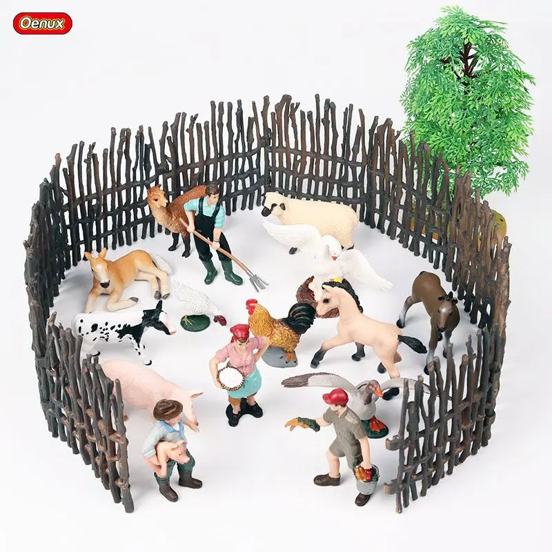 Oenux New Farmer People Model Simulation Farm Staff Feeder Action Figures Pig Animals Figurine Miniature Lovely Toys For Kids