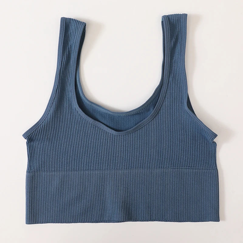 Women Seamless Ribbed Cropped Tank Top High Elastic Sleeveless Top Sexy Lingerie Sports Underwear O-neck Bra Daily Camisole M-XL