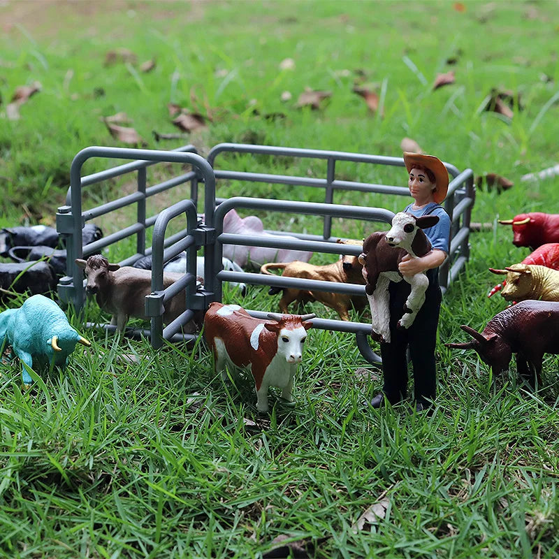 Oenux Home Decoration Equestrian Fencing Palm Trees Simulation Farm Cow Horse Animal Model Action Figures Miniature Cute Kid Toy