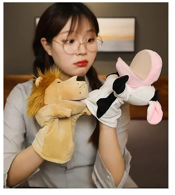 Soft Stuffed Toy Doll Animal Plush Doll Educational Baby Toys Lion Elephant Monkey Giraffe Tiger Bunny Kawaii Hand Finger Puppet