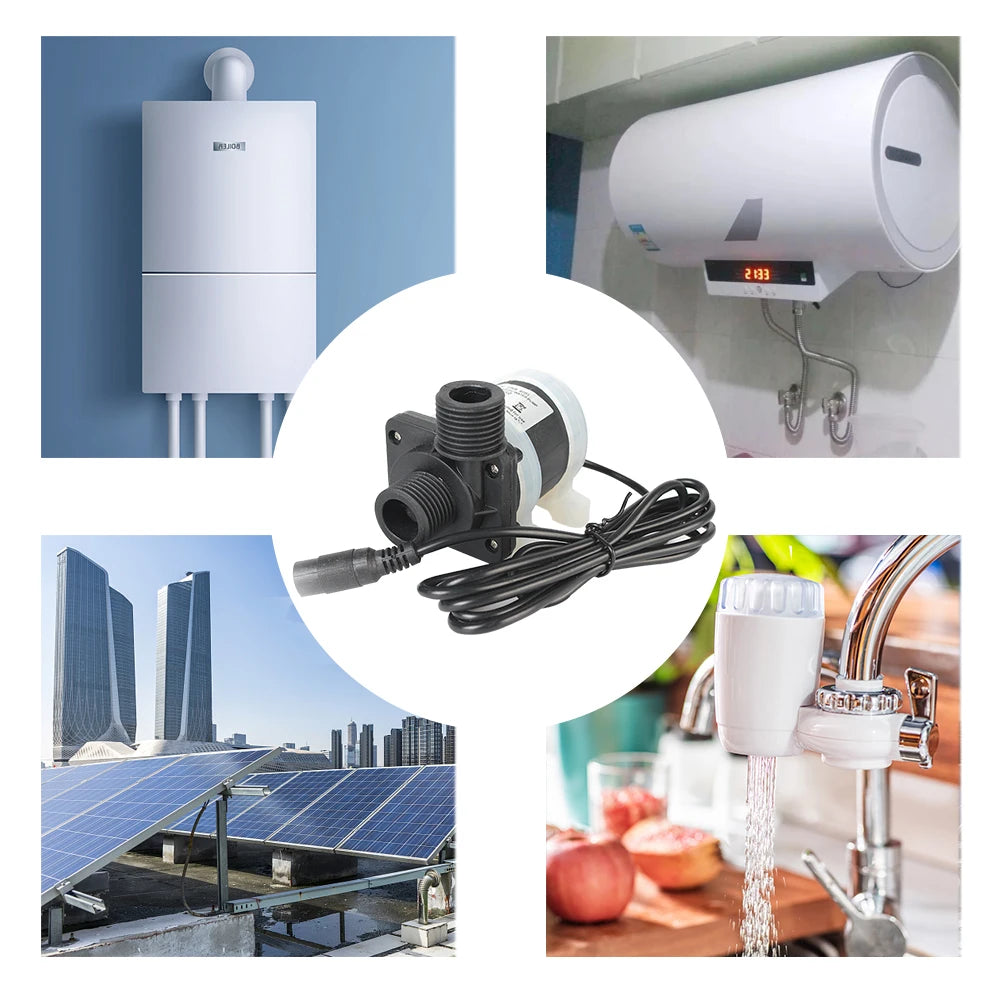 Silent 4 Points Threaded Water Heater Shower Floor Heating Booster Pump Brushless Solar Motor Water Pump DC 12V 24V IP68 US Plug