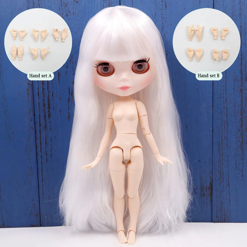 ICY DBS Blyth Doll Series No.280BL136 White straight hair with bangs white face joint body 1/6 bjd