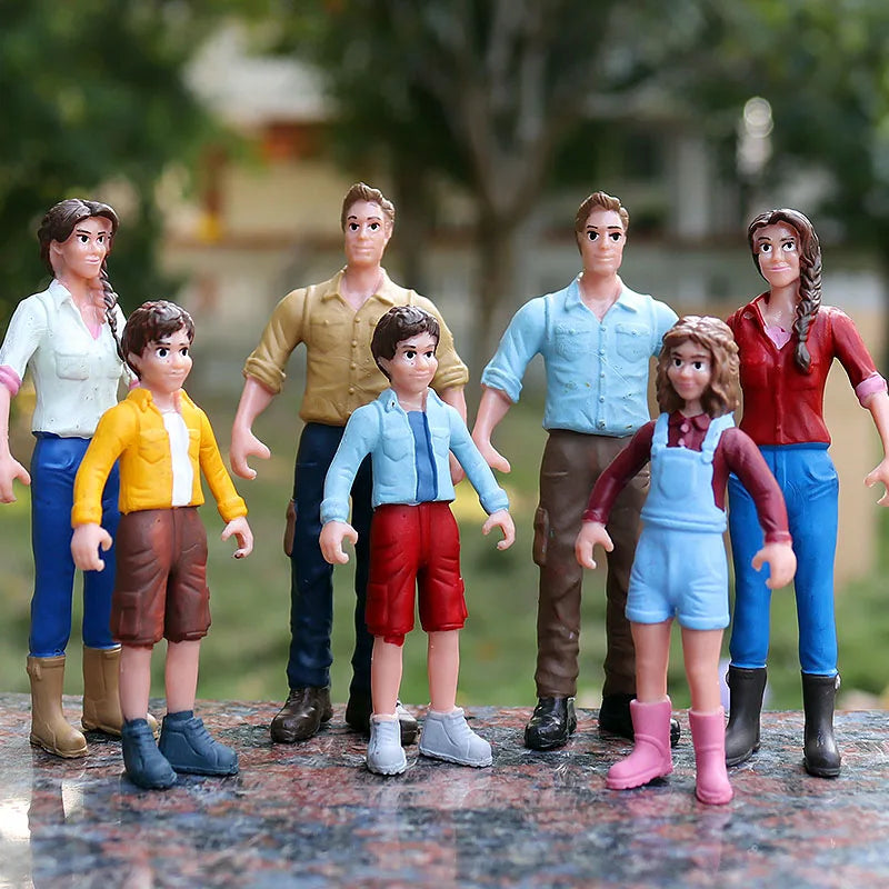 Oenux New Farmer People Model Simulation Farm Staff Feeder Action Figures Pig Animals Figurine Miniature Lovely Toys For Kids