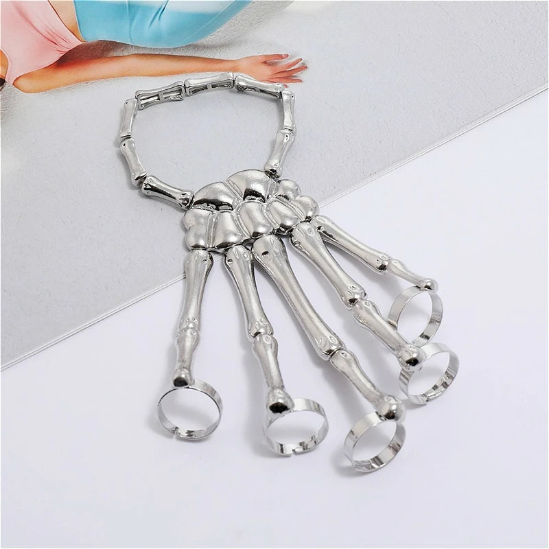 Skeleton Hand Bracelet For Women Gothic Punk Skull Elasticity Adjustable Bracelet Bangles Femme Halloween Party Accessories