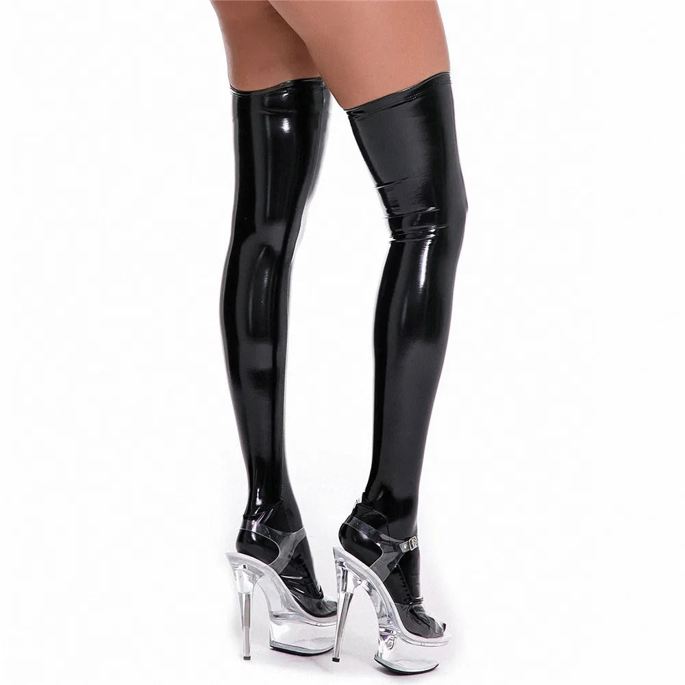 Sexy Latex PU Micro Mini Dress Shiny Zipper Open Bust Sleeveless Costume Tight Dress Elastic Bodycon Pack Hip Leoatrd Dress