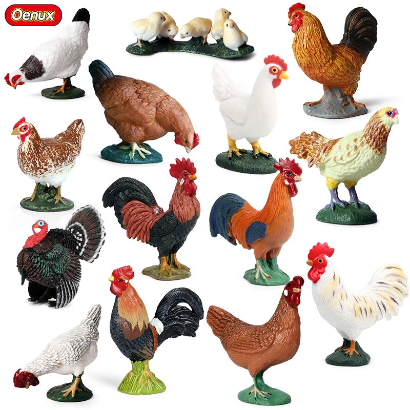 Oenux Lovely Farm Animals Hen Turkey Chook Chicken Cock Action Figure Model Figurines Poultry Miniature Educational PVC Kid Toy