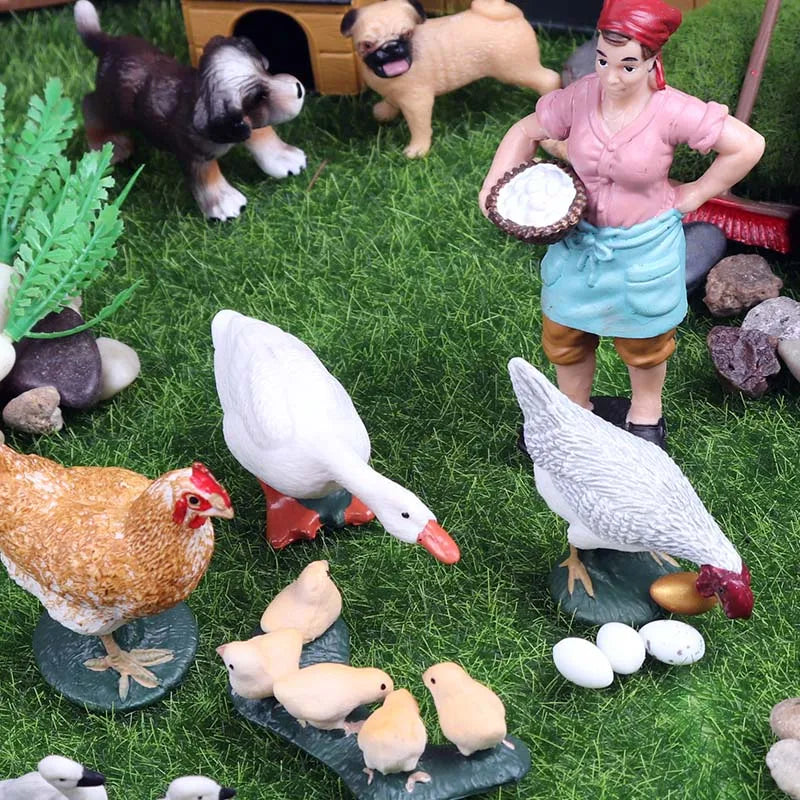 Oenux New Farmer People Model Simulation Farm Staff Feeder Action Figures Pig Animals Figurine Miniature Lovely Toys For Kids
