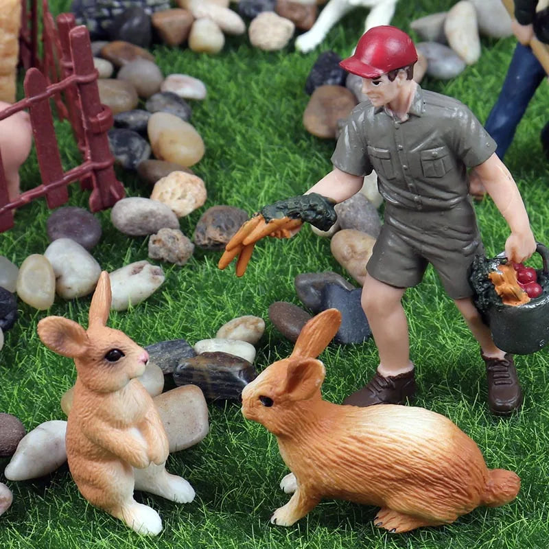 Oenux New Farmer People Model Simulation Farm Staff Feeder Action Figures Pig Animals Figurine Miniature Lovely Toys For Kids