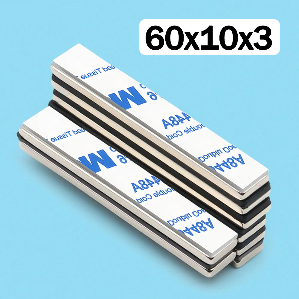 20x10x2 60x10x3mm Super Powerful Block Neodymium Magnet  With double-sided adhesive Magnet N35 Strong Permanent Magnetic imanes