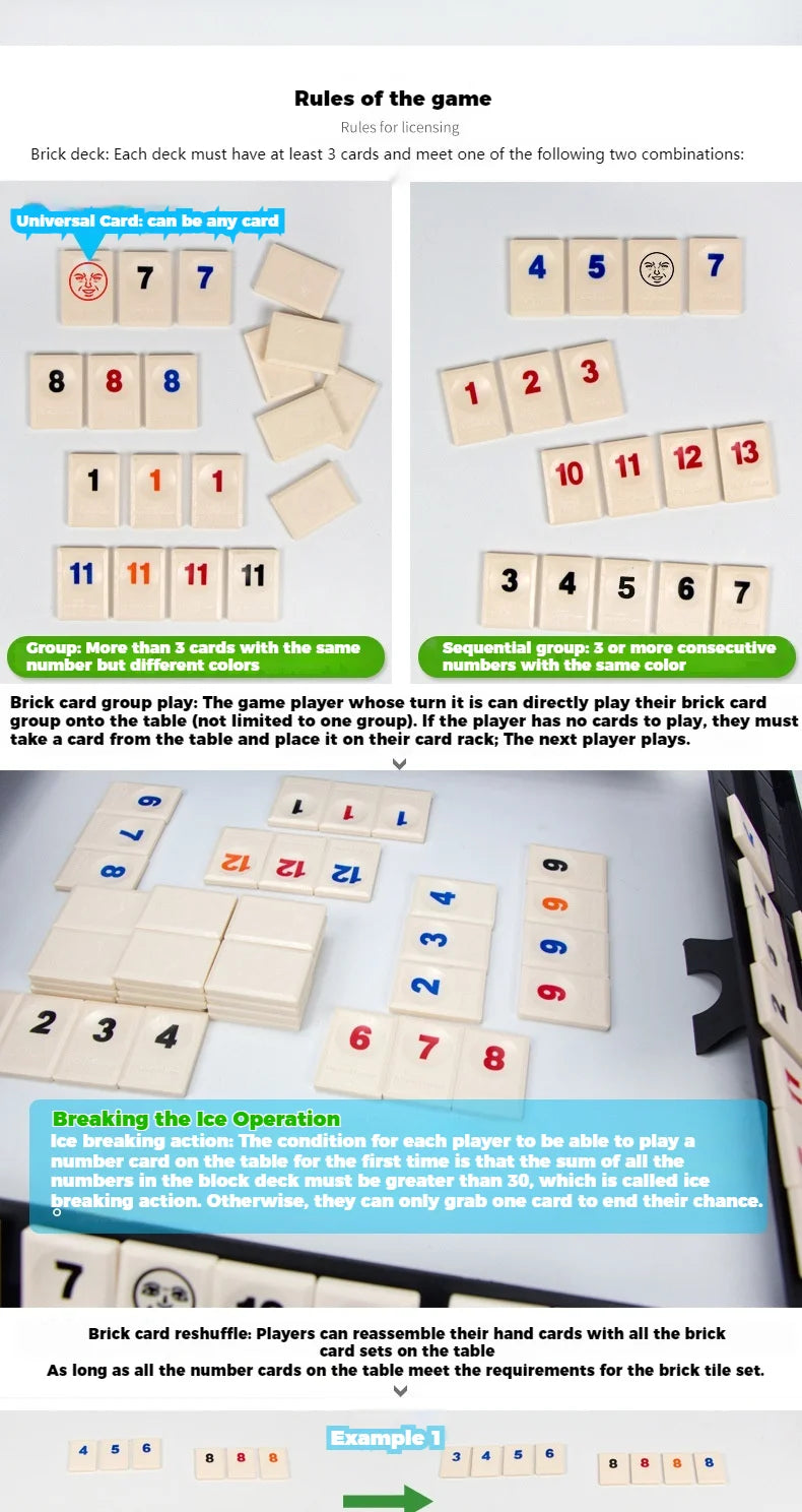 M/L/XL Digital Game Set, Travel Rummy, Mahjong, Rummybrix, Number Game Cards - Adult Leisure Party Board Game Travel Game