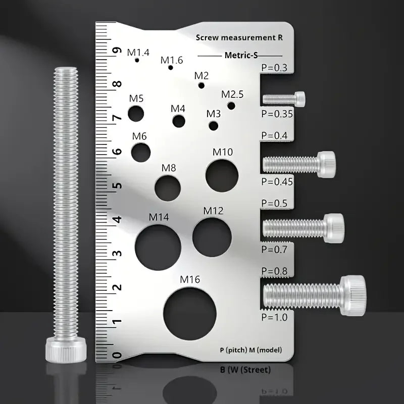304 Stainless Steel Screw Measuring Gauge Set - Precision Thread Pitch & Bolt Size Caliper Tool | M12 Diameter Ruler | Ideal Fat