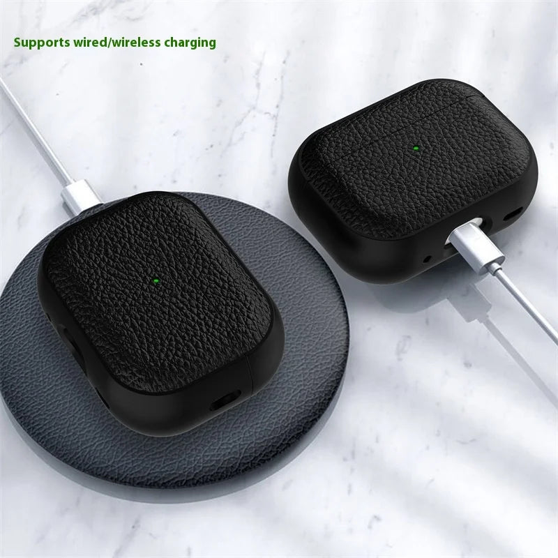For Airpods Pro3 Case Luxury Lychee Leather Business Earphone Case with Hook Strap Headphone Cover For Apple AirPods 4 3 2 1 Pro