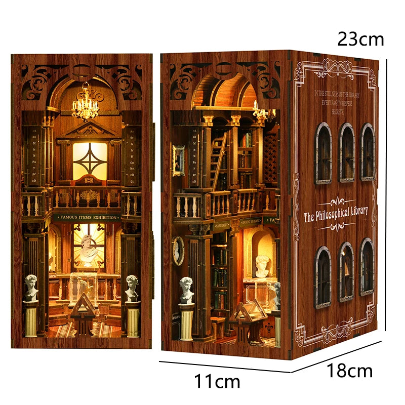 DIY Wooden Book Nook Insert Kit Doll Houses Building Toys Bookends Bookshelf Decor DollHouses Toys For Kids Xmas Gifts