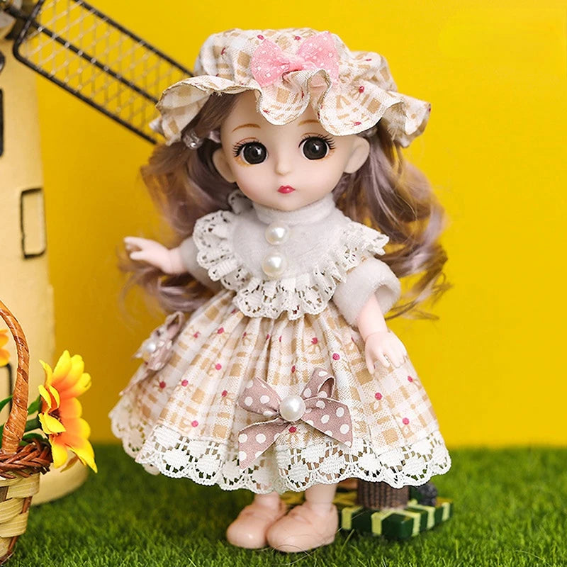 Mini 16cm BJd Doll 13 Movable Joint Girl Doll 3D Big Eyes 1/12 Fashion Princess Doll DIY Dress Up Toy Doll With Clothes Gift