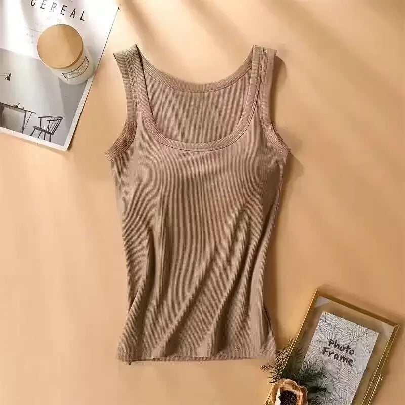 Modal Plus Size Women Sleeveless Camisole Top With Chest Pad Tank Tops High Elestic Soft