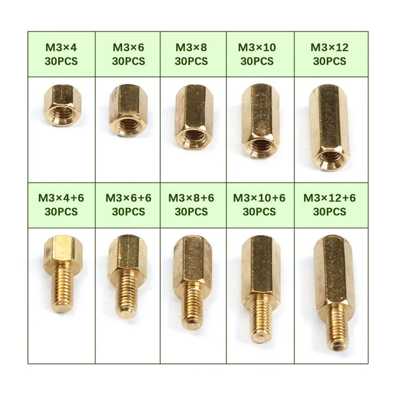 300Pcs M2/M3 Hex Head Copper Pillar Brass Standoff Spacer Screws Threaded Pillar Male/Female PCB Circuit Board Stand Off Kit