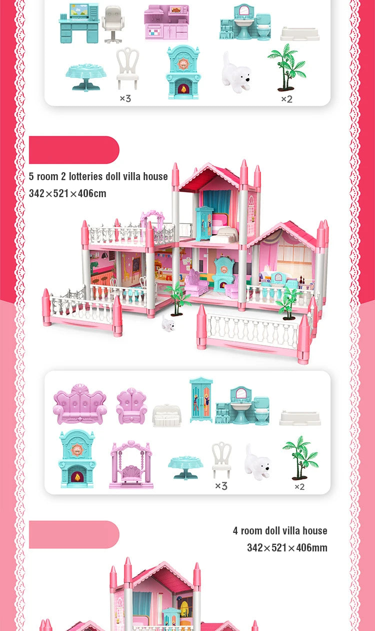 Girl Doll House Toy Children Pretend Play Dollhouse Villa Patchwork Dream Furniture Home Doll House for Kids Christmas Toy Gifts