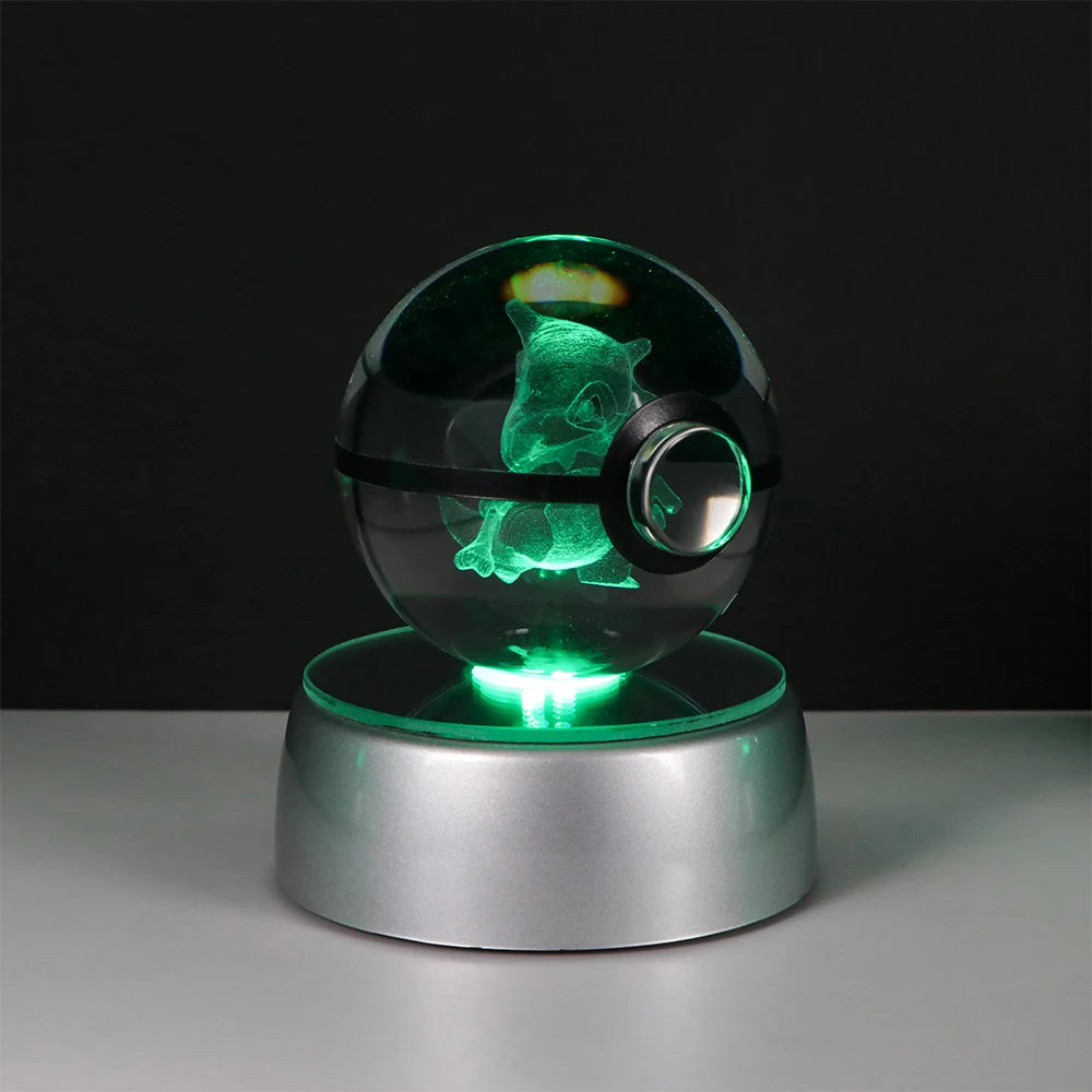 Pokemon 3D Crystal Ball Pikachu Figure Pokeball Engraving Crystal Charizard Model with Led Light Base Toys Anime Christmas Gift