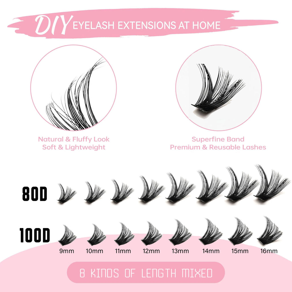 Voluminous Fluffy Cluster Lashes Kit – 200/290/666 Cluster 80D100D Show-Stopping Party Looks! Curated Length Mix