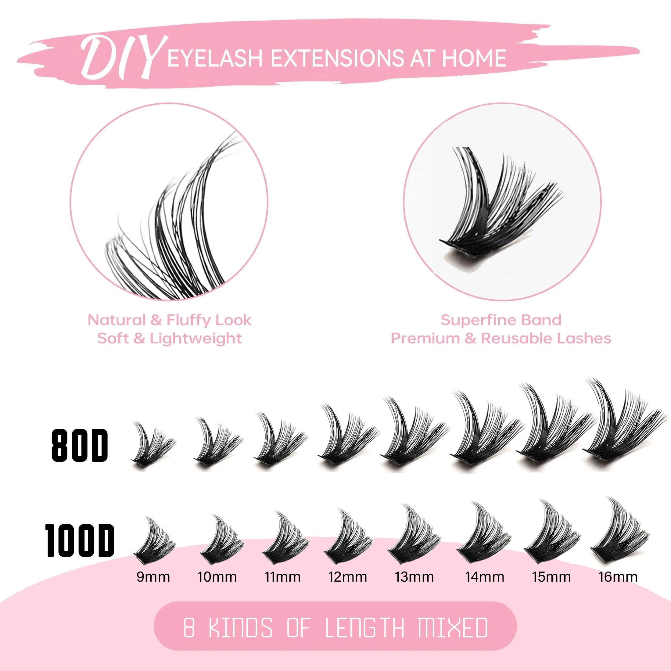 Voluminous Fluffy Cluster Lashes Kit – 200/290/666 Cluster 80D100D Show-Stopping Party Looks! Curated Length Mix