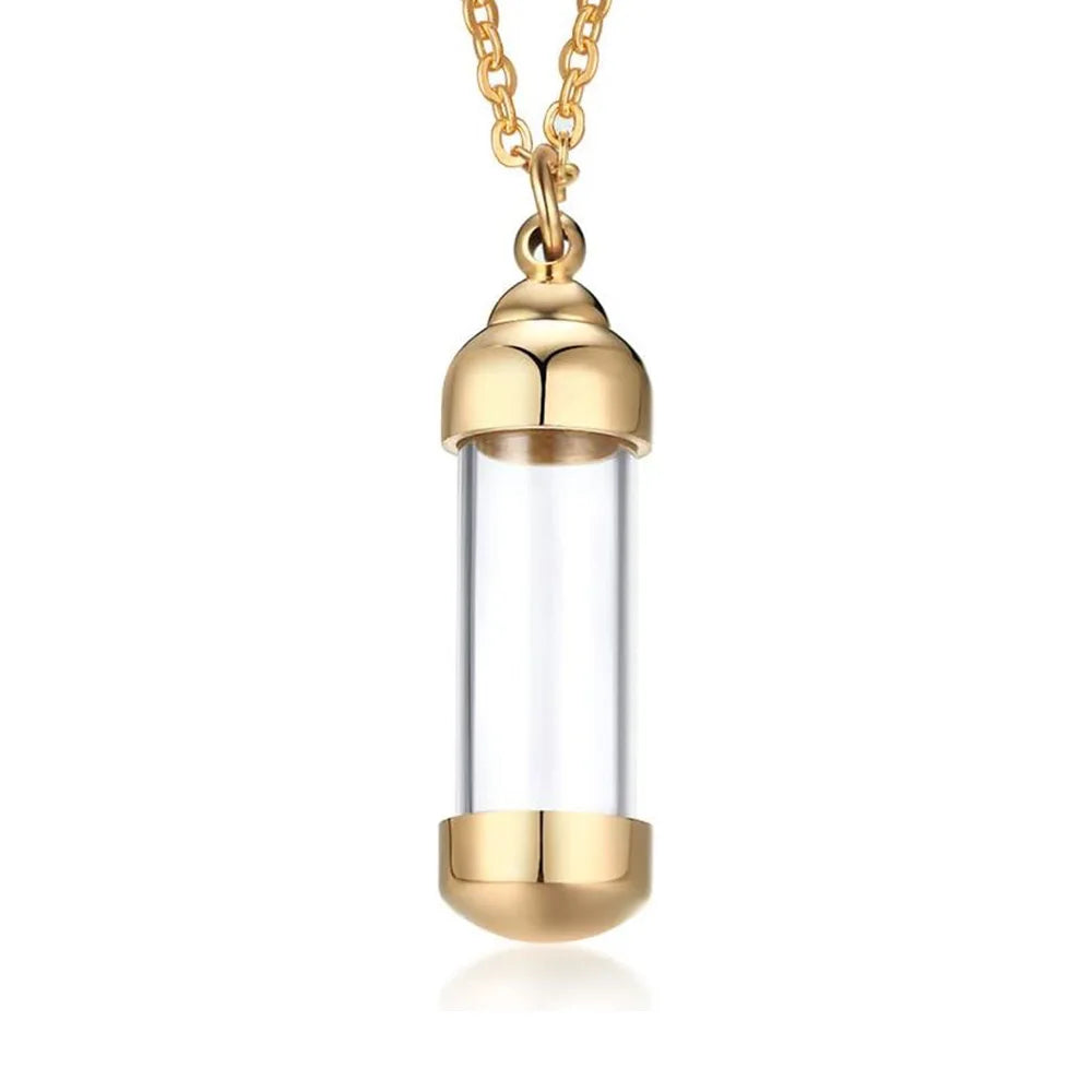 Cylinder Clear Acryli Necklace Stainless Steel Glass Heart Vial Perfume Bottle Cremation Urn Pendant Necklace For Women Keepsake