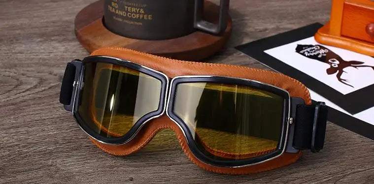 Motorcycle Glasses Windproof Motorcycle Helmet Glasses Sunglasses Retro Universal Folding Leather Retro Motorcycle Accessories