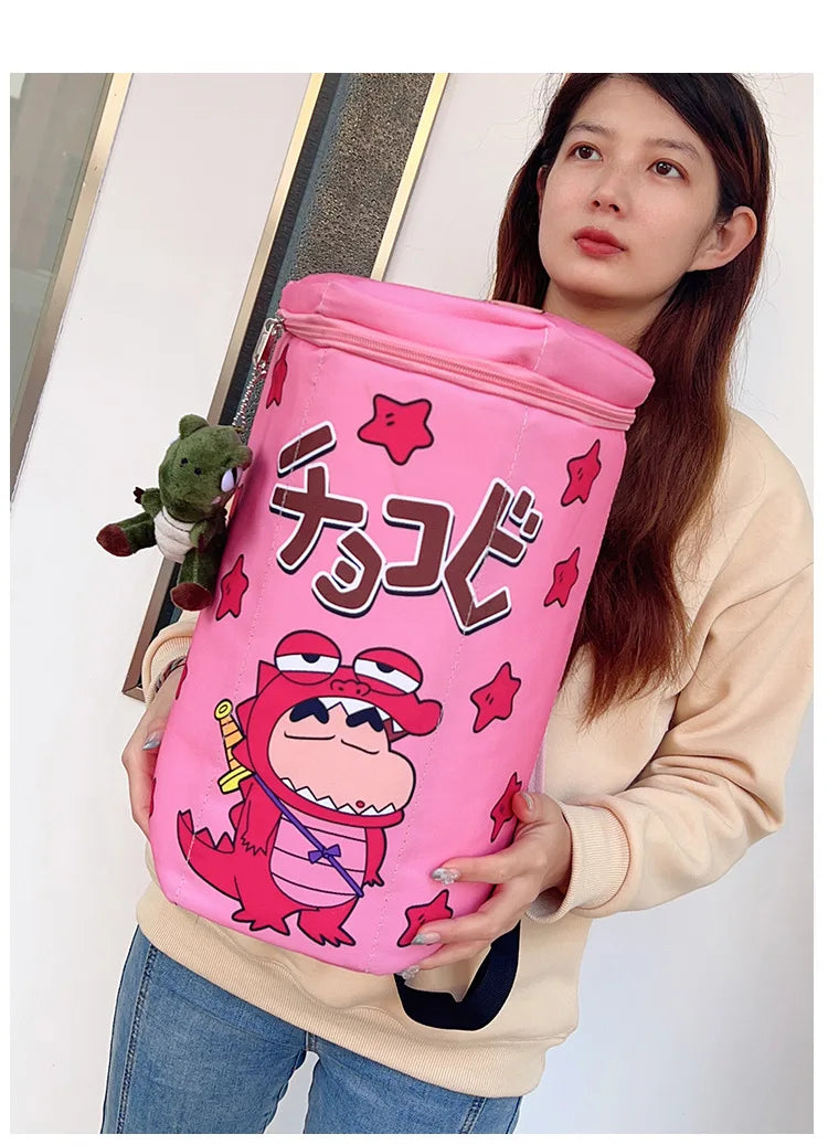 Crayon Shin-Chan Same Style Cute Backpack Crocodile Biscuit Backpack Top Zipper Badminton Racket Bag Portable Large Capacity Bag
