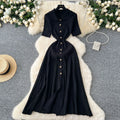 YuooMuoo Chic Fashion Elegant Patchwork Knitted Maxi Dress 2025 Summer Lady Turn-down Collar Shirt Sweater Dress Party Vestidos