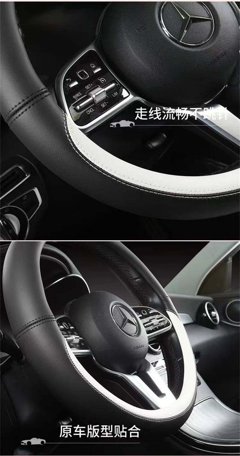 Full Leather Universal Car Steering Wheel Cover Breathable Anti Slip Car Decoration 37-38cm Steering Wheel Cover Accessories
