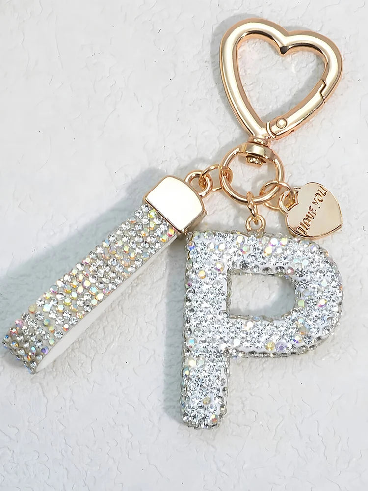 Shining Diamond Inlay 26 English Initial letter Key Chain Car High-end Key Ring Lady Bag Delicate Pendant Thanksgiving Gifts
