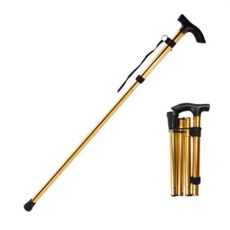 Telescopic Walking Stick Outdoor Hiking Trekking Poles Aluminum Alloy Metal Folding Cane Crutches Pole For Elderly People